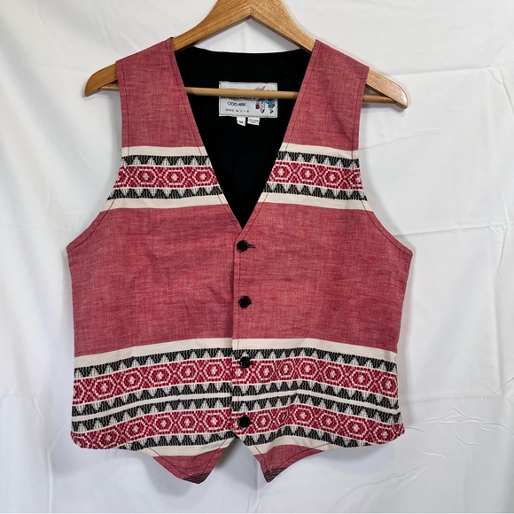 Vintage Southwest Boho Vest Men’s M Western Aztec Woven Tribal Ethnic Red - Picture 1 of 7